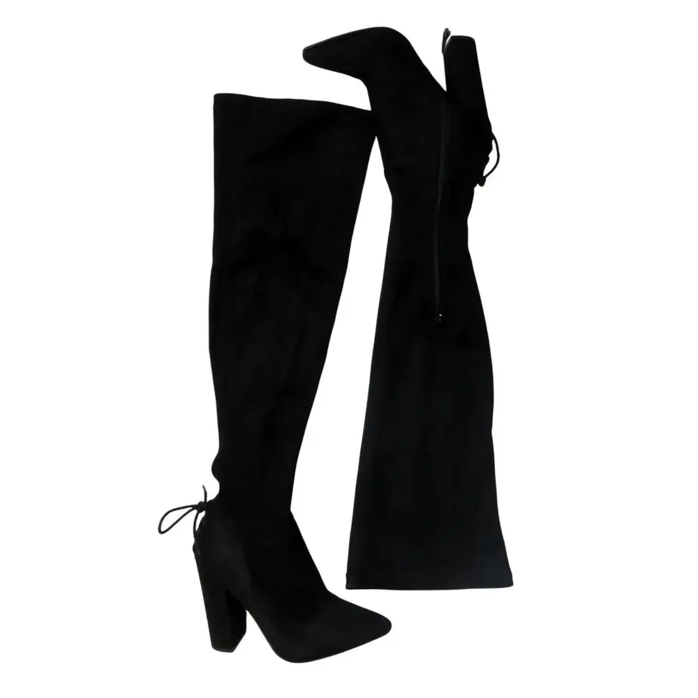 Shoedazzle Cristal Black Suede Thigh High Above The Knee High Heel Boots 6